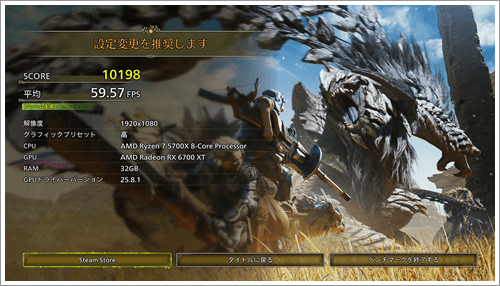 モンハンワイルズのベンチマーク結果（60fps）